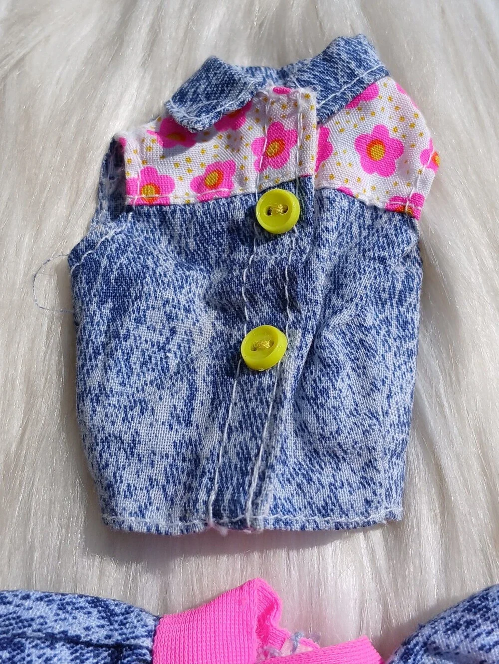 Vintage Barbie Jean Skirt and Vest Top Shirt 90s 1990s Doll Clothes Outfit Pink